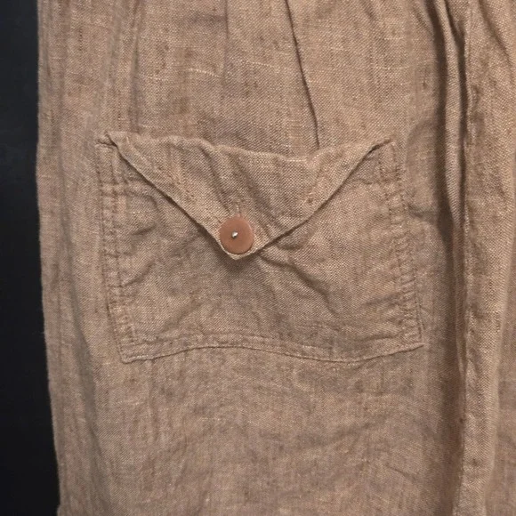 FLAX by Jeanne Engelhart Tan 100% Linen Maxi Skirt Elastic Waist Womens M Boho - Picture 4 of 10